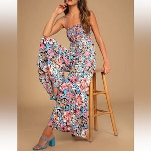 Escape to the Islands Multi Floral Smocked Sleeveless Jumpsuit